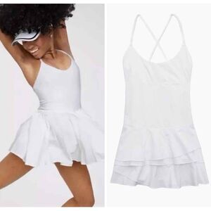NEW OFFLINE BY AERIE Tennis Dress White Sleeveless Ruffle Hem LARGE Soft Support